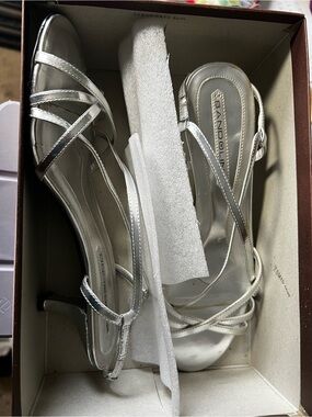 Bandolino Silver Strappy Slingback Heels